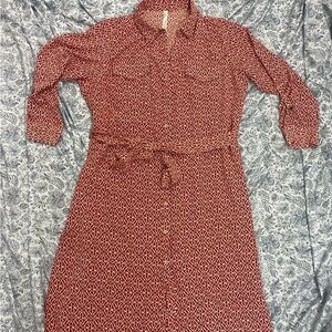 NY Collection Red and White Long Sleeve Dress